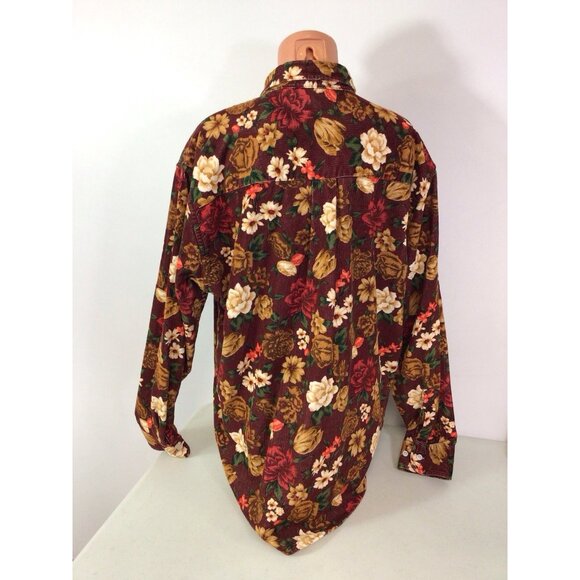 Fall Floral Corduroy Shirt Button Front Womens XL - Picture 7 of 7